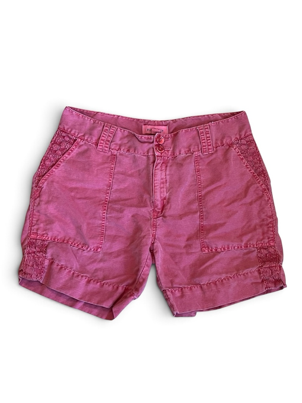 Sundance Women’s Sz 6 Red Linen Cotton Crochet Shorts Organia Utility Cargo